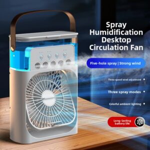 USB Five-Hole Desk Fan with Humidifier and Light